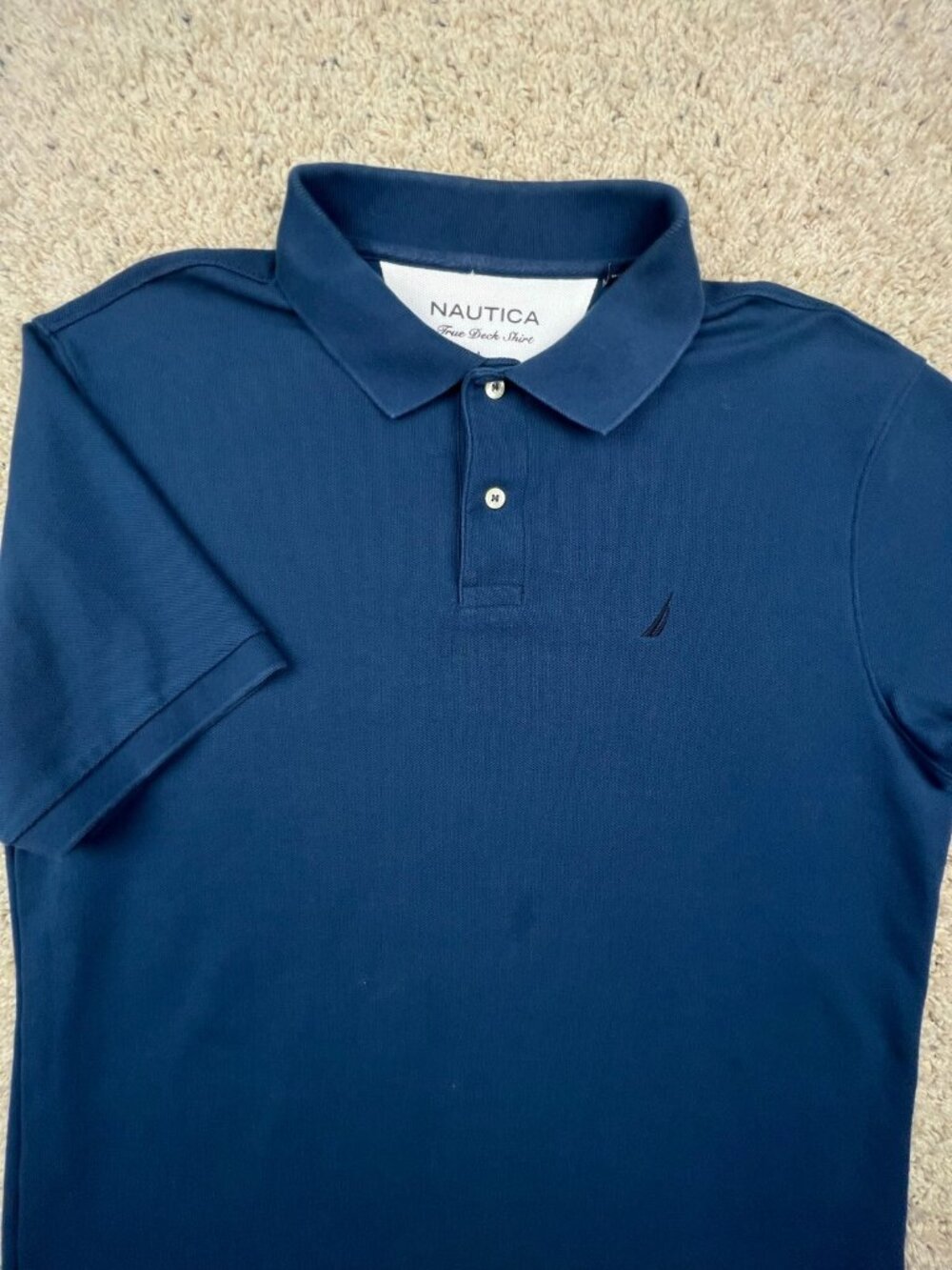 Nautica True Deck Men Blue Short Sleeve Polo Shirt Size Large Cotton Blend Adult